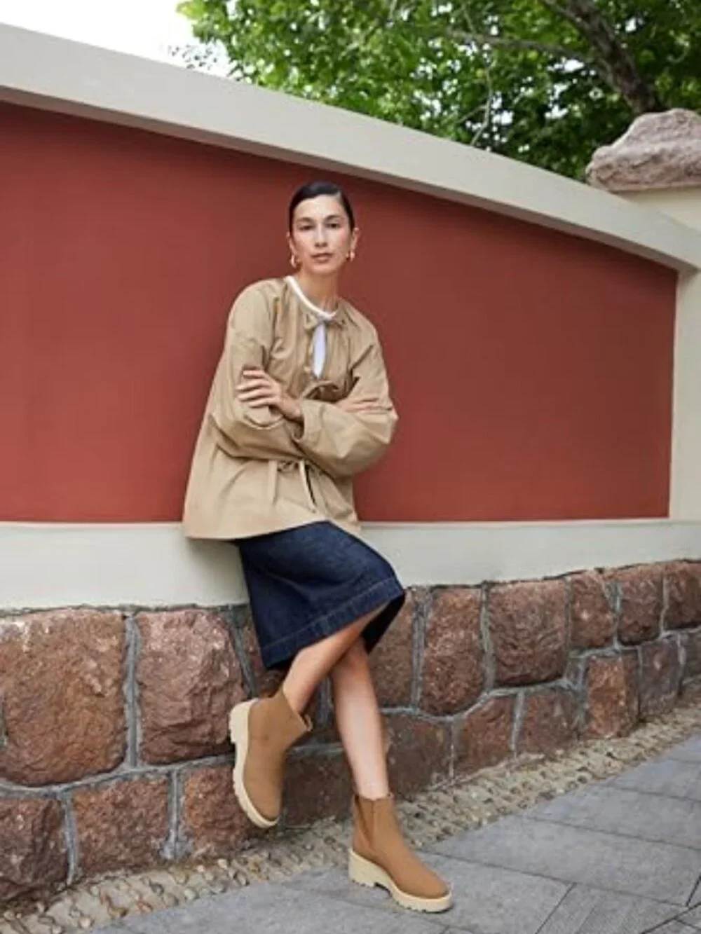 Water Repellent Ankle Booties with Chunky Platform Wedge Heel